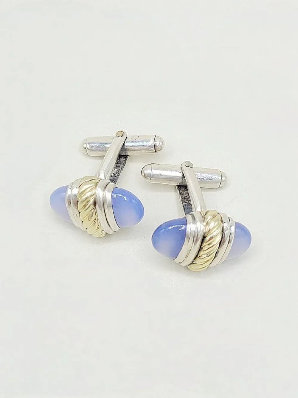 David Yurman Cable Cufflinks w/ Chalcedony & 14K Yellow Gold - RARE